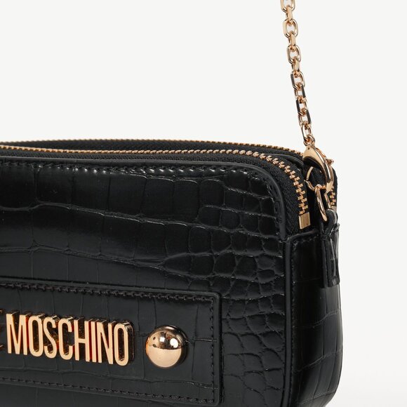 Love Moschino Nero PU Croco Logo-Plaque Zip Around Crossbody Bag - Picture 7 of 13